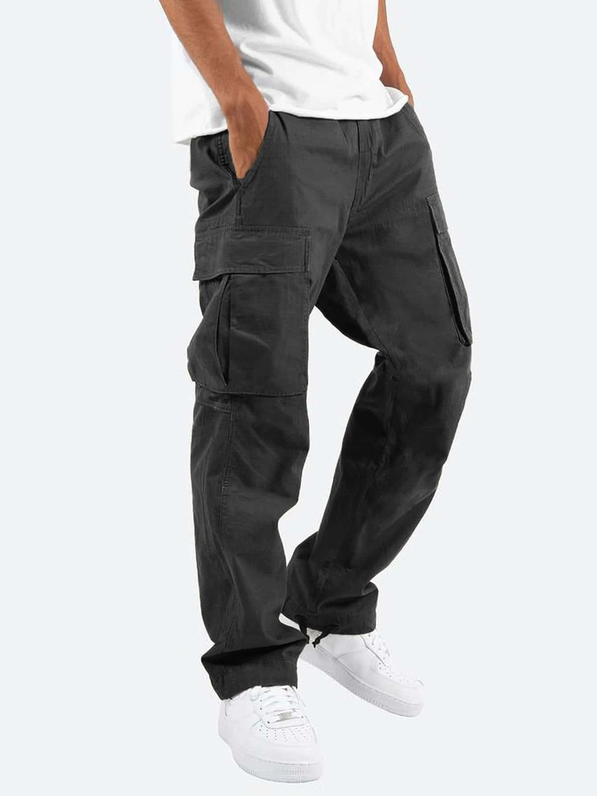 Men's casual cotton cargo pants with multi-pockets and adjustable hem EVA-US