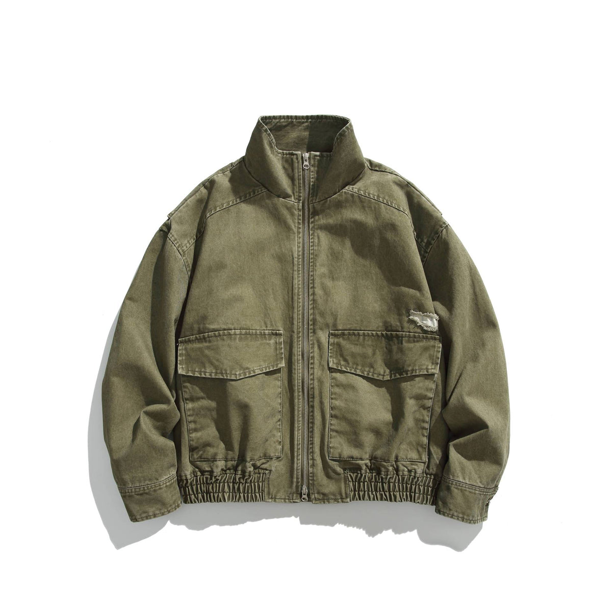 Unisex Short Jacket in Vintage Canvas with High Stand-Up Collar and Utility Pockets EVA-US