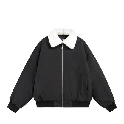 Men's Boxy Bomber Jacket with Teddy Collar and Ribbed Hem EVA-US