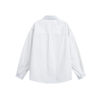 Women's oversized shirt blouse with fine stripes, Kent collar, and breast pocket EVA-US