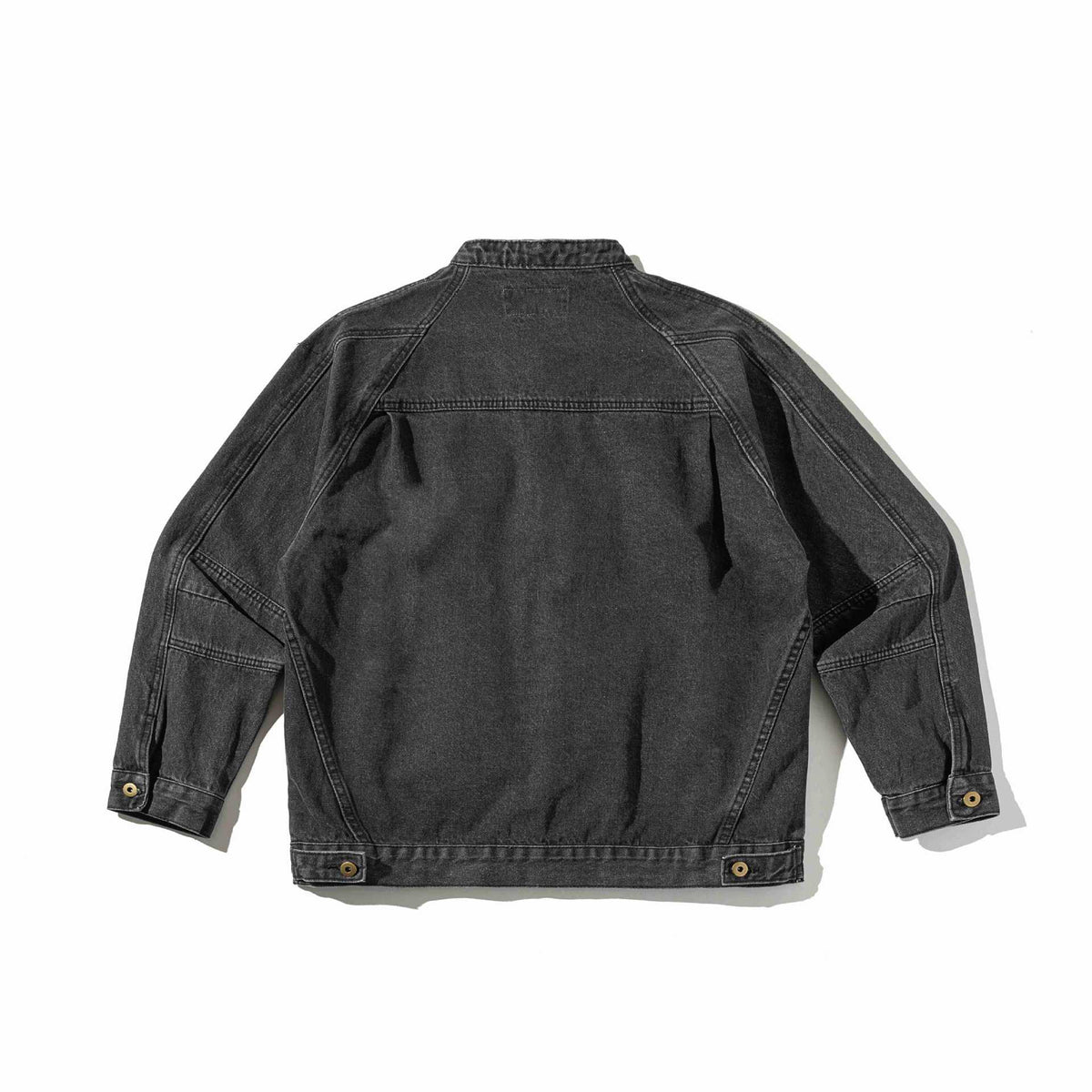 Unisex Boxy Denim Jacket with Stand-up Collar, distinctive seam piping and Button Placket EVA-US