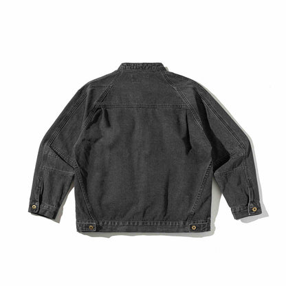 Unisex Boxy Denim Jacket with Stand-up Collar, distinctive seam piping and Button Placket EVA-US