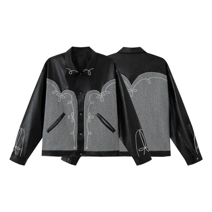Unisex Boxy Blouson made of faux leather and wool blend with Western embroidery EVA-US