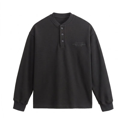 Unisex Loose fitting Henley sweatshirt with waffle texture and ribbed cuffs EVA-US