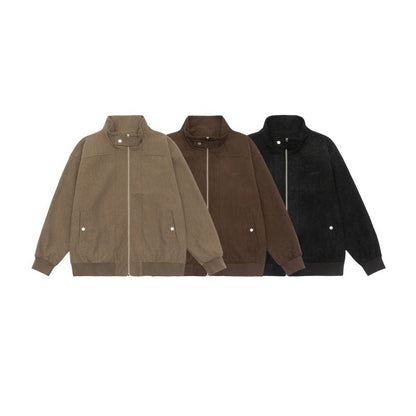 Unisex Teddy-Fleece Bomber Jacket with Stand-up Collar and Snap-button Pockets EVA-US