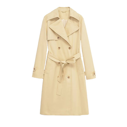 Women's midi trench coat made of lightweight functional fabric with tied belt and storm flap EVA-US