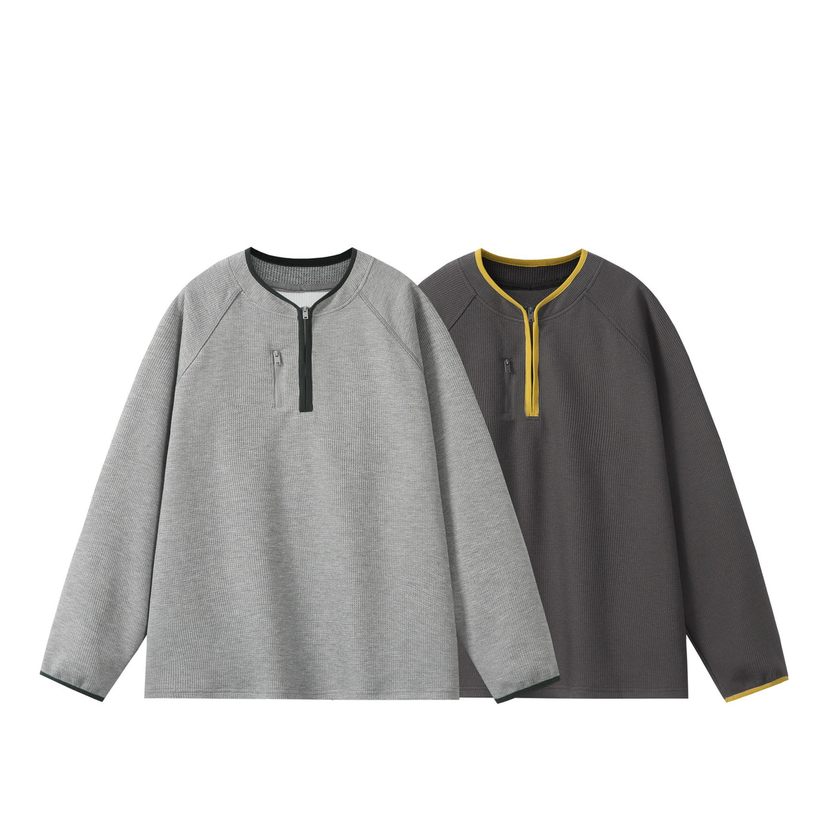 Unisex Relaxed-Fit Waffle Knit Half-Zip with Concealed Chest Pocket and Raglan Sleeves EVA-US