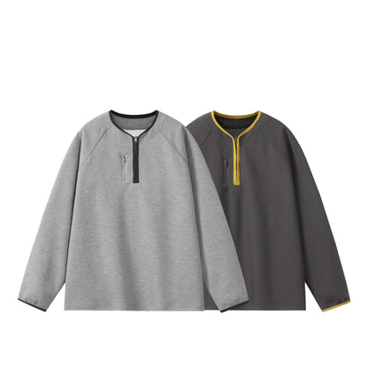 Unisex Relaxed-Fit Waffle Knit Half-Zip with Concealed Chest Pocket and Raglan Sleeves EVA-US