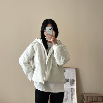 Women short cut light thermo hoodie jacket with oversized silhouette EVA-US