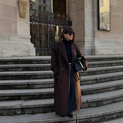 Women's Oversize Wool Blend Coat with Extended Cocoon Cut and Double-Breasted EVA-US