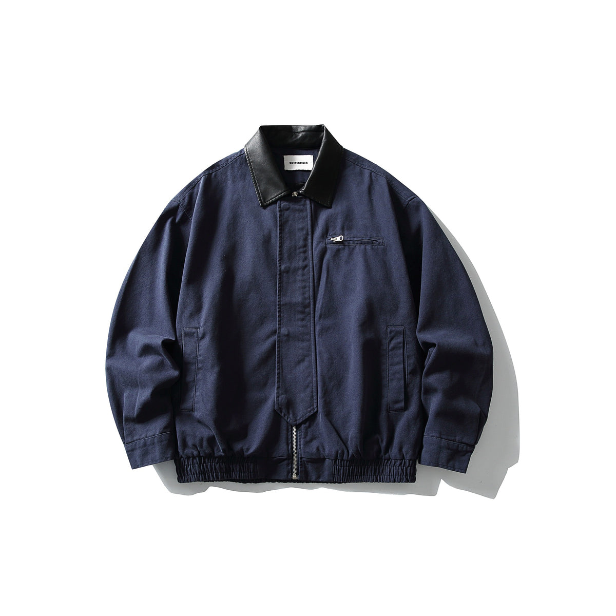 Men's short-cut boxy blouson with contrasting leather collar EVA-US