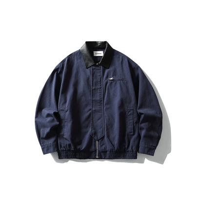 Men's short-cut boxy blouson with contrasting leather collar EVA-US