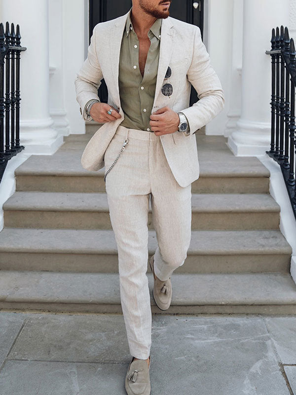 EVA-US Men's Linen Suit Set – Tailored Blazer & Slim Chino Pants
