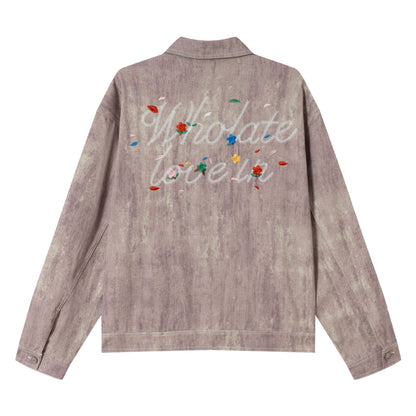 Women's short jacket in oversized workwear look with floral embroidery EVA-US