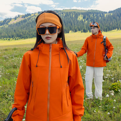 Unisex Softshell Outdoor Jacket with continuous fleece lining, adjustable hood, and water-repellent membrane EVA-US