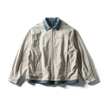 Men's Lightweight Canvas Field Blouson with Contrasting Denim Collar EVA-US