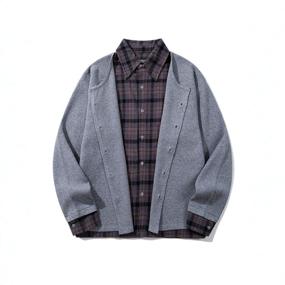 Men's Checked Flannel Shirt Layer with Open Knit Cardigan EVA-US