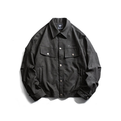 Men's short-cut canvas trucker with velour look, flap pockets and press stud placket EVA-US
