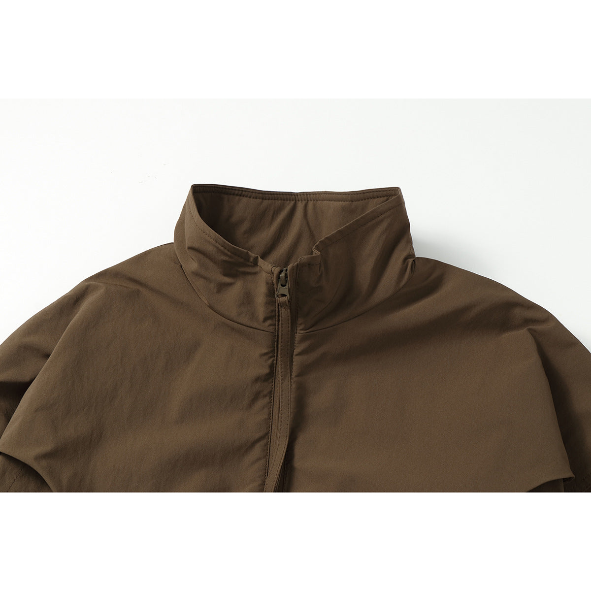 Unisex Short-cut Oversize Boxy Blouson with High Stand-up Collar, Curved Pocket Design and Elastic Hem EVA-US