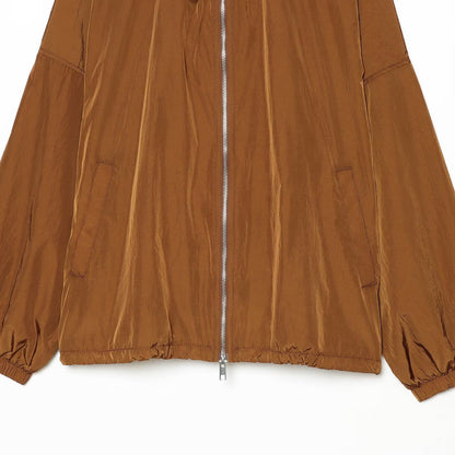 Women's Lightweight Hooded Wind Jacket made of Shiny Nylon with Drawstring and Two-Way Zipper EVA-US