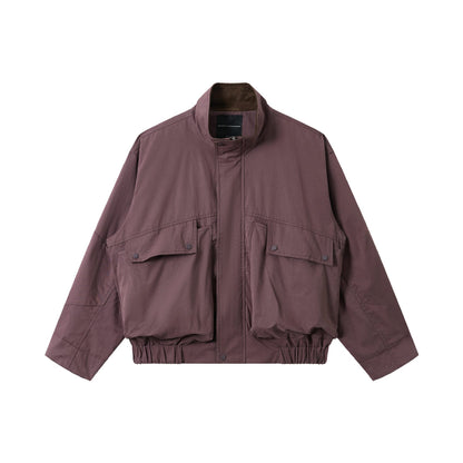 Unisex Short-Cut Utility-Field Blouson with Funnel Collar and Large Flap Pockets EVA-US