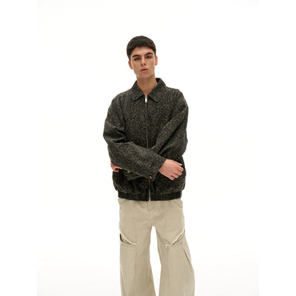 Unisex Lightly quilted Boxy jacket in denim look with tonal leopard print and elastic hem EVA-US