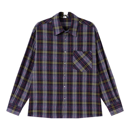 Women's Oversize Check Blouse made of light cotton blend with diagonal chest pocket detail EVA-US