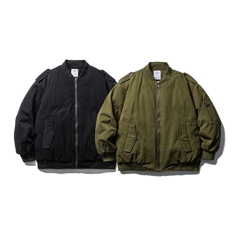 Men's Robust Canvas Bomber Jacket with Utility Pockets and Ribbed Cuffs EVA-US