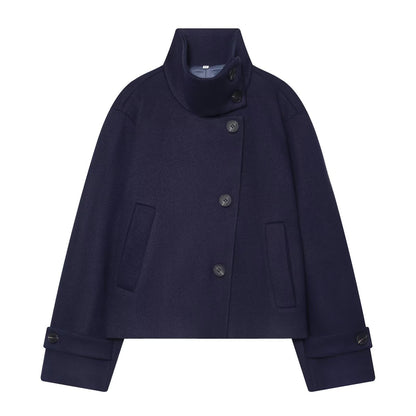 Women's Short Cape Jacket made of Wool Blend with High Roll Neck and Cuff Detail EVA-US