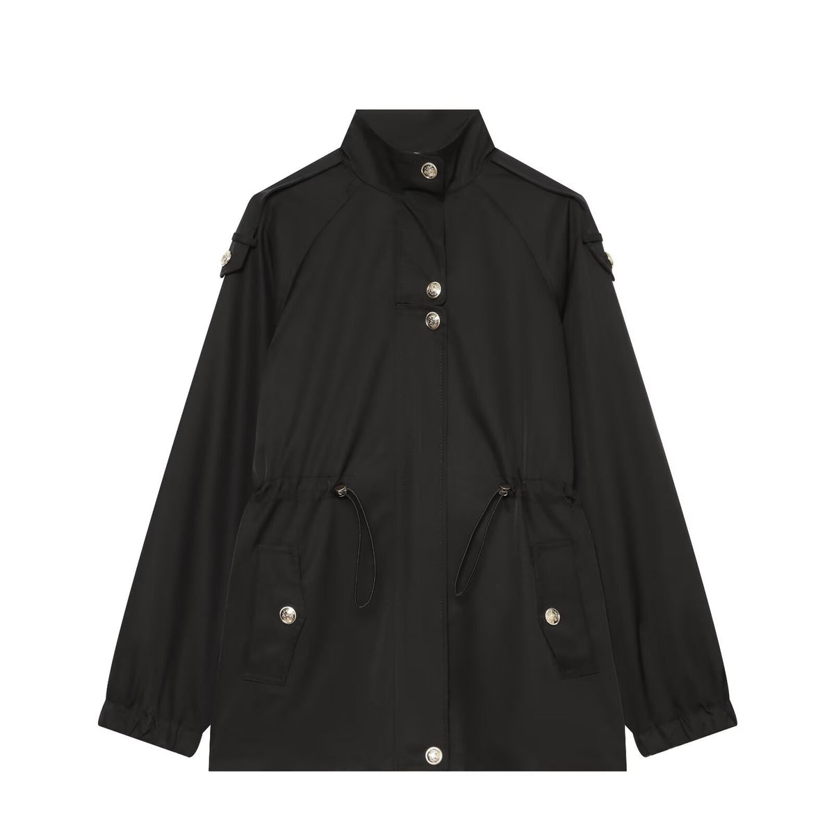Women's lightweight parka with stand-up collar, drawstring waist, and shoulder patches EVA-US