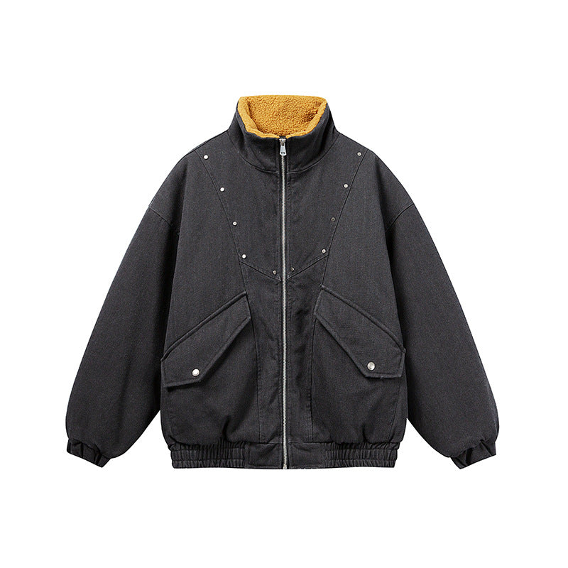 Unisex Boxy Denim Blouson with contrasting teddy lining and large flap pockets EVA-US