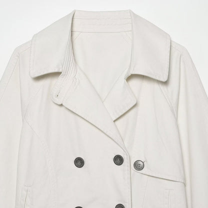 Women's Short Double-Breasted Cape Trench Coat with Dropped Shoulders and Adjustable Sleeve Straps EVA-US