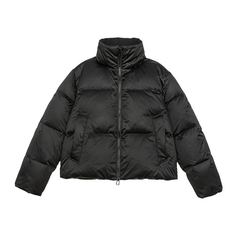 Women's short-cut lightweight thermal puffer jacket with stand-up collar and two-way zipper EVA-US