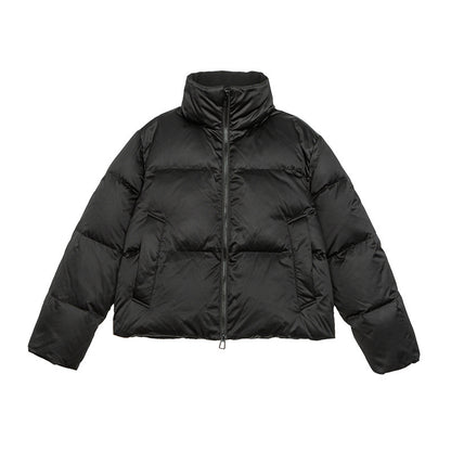 Women's short-cut lightweight thermal puffer jacket with stand-up collar and two-way zipper EVA-US