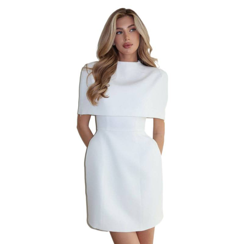 Women's cape mini dress with stand-up collar and tailored corset EVA-US