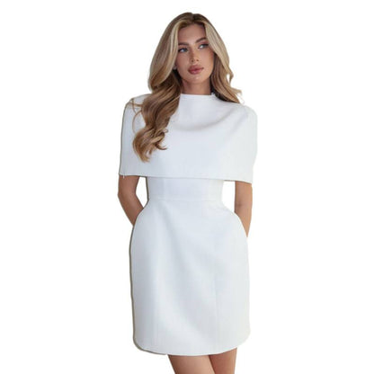 Women's cape mini dress with stand-up collar and tailored corset EVA-US