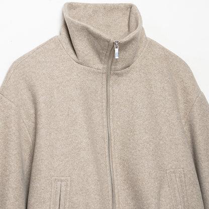 Women's Cropped Wool Blend Blouson Jacket with High Funnel Neck, Zipper and Gathered Hem