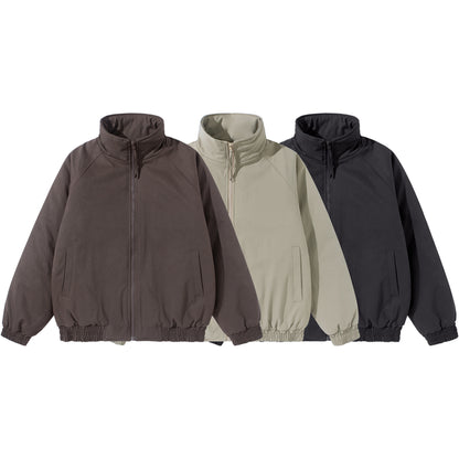 Unisex Short Cut Boxy Stand Collar Blouson with Elastic Hem and Concealed Side Pockets EVA-US