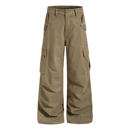 Women Wide Cargo Culotte Pants with High Waist and Multi-Pockets EVA-US