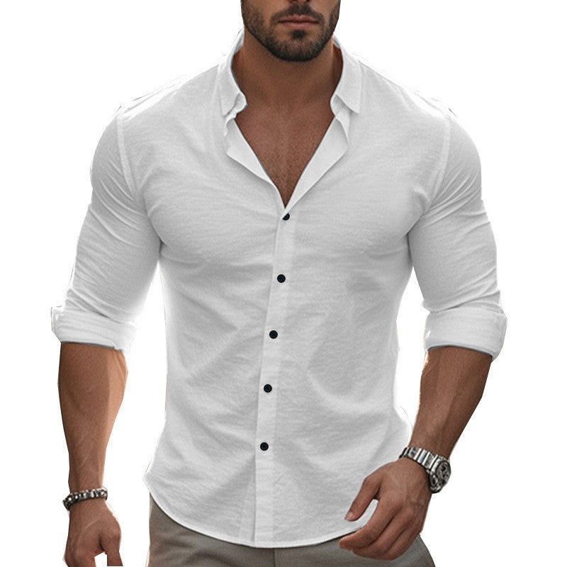 Men's fitted stretch shirt with stand-up collar, slim fit and rolled-up sleeves EVA-US