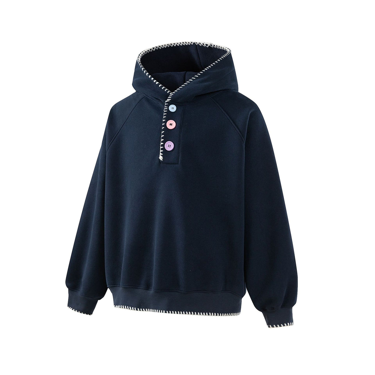 Women's hoodie with half-button placket, decorative saddle seam, and oversized cut EVA-US