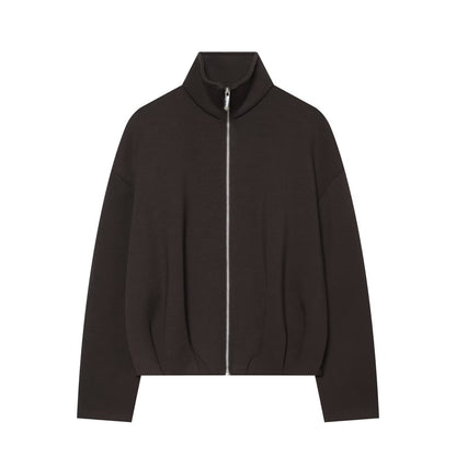 Women's Cropped Sweat Jacket with High Funnel Collar, Full Zip and Fitted Hem EVA-US