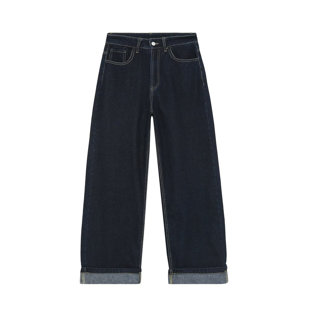 Women Highwaist Wide-Leg Jeans with Wide Leg and Turn-Up Hem EVA-US