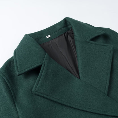 Ladies Short Peacoat made of wool blend with double-breasted button placket and cuff straps EVA-US
