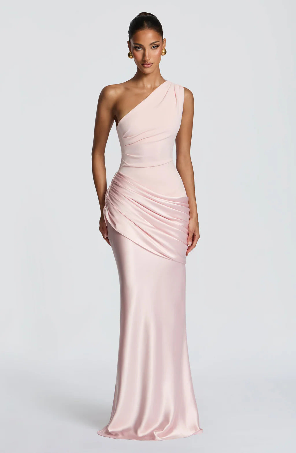 Women's Elegant One-Shoulder Maxi Dress with Refined Draping Details