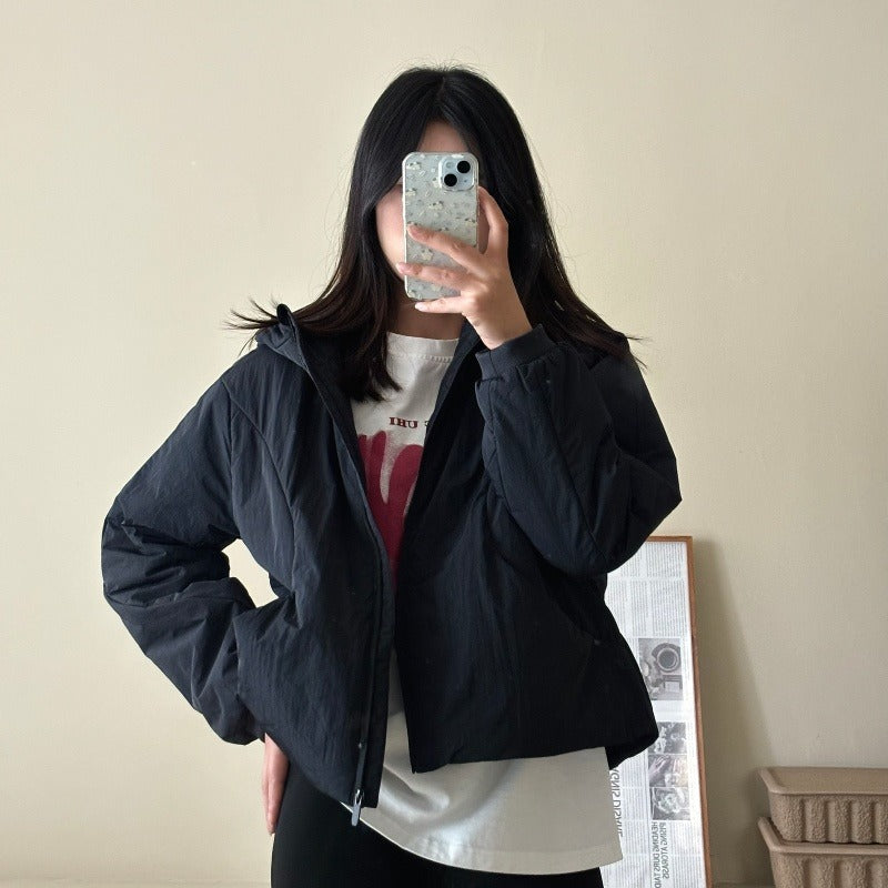 Women short cut light thermo hoodie jacket with oversized silhouette EVA-US