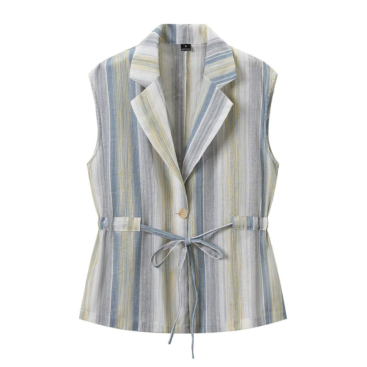 Women's Two-Piece Linen Look Set with Sleeveless Blazer Vest, Waistband and Wide Pleated Trousers EVA-US