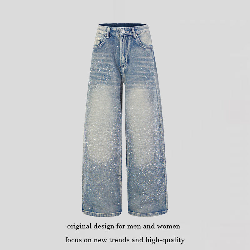 Women wide high-cut palazzo jeans with glitter effect and vintage wash EVA-US