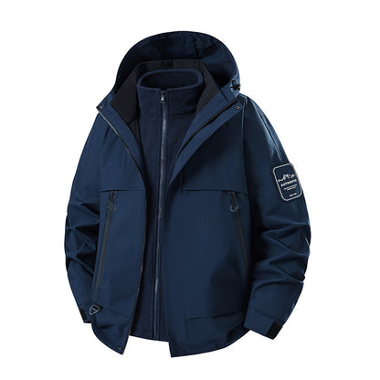 Men's three-piece waterproof outdoor jacket with removable hood and fleece inner jacket EVA-US