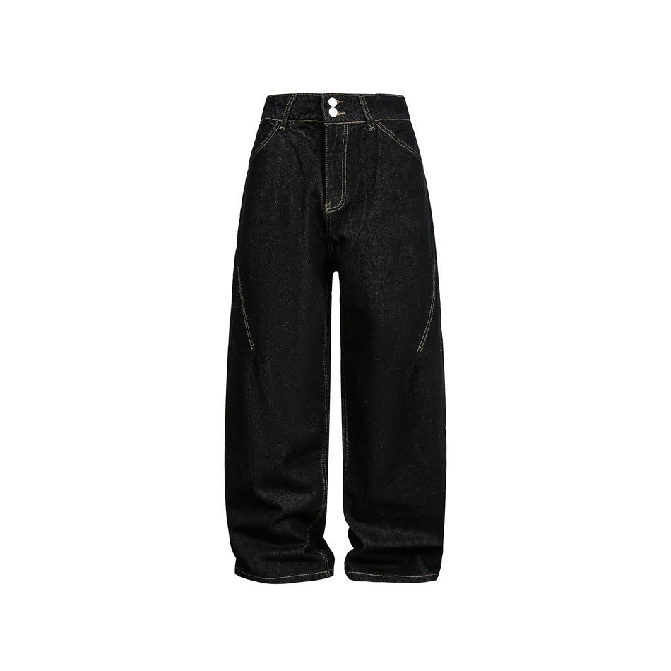 Women's Wide High-Waist Baggy Jeans made of heavyweight denim with contrast stitching EVA-US